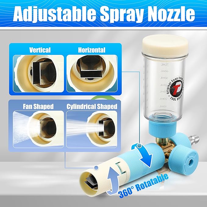 Tool Daily Foam Cannon with Dual Connector Accessory, Mini Foam Cannon for Pressure Washer, 5 Power Washer Nozzle Tips, 1/4" Quick Connect