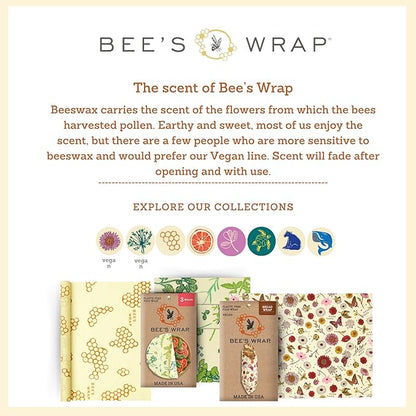 Bee's Wrap Beeswax Wraps for Food - Cut to Size 14x52" Beeswax Wrap Roll - Plastic Free Made in USA Reusable Natural Food Wrap - Garden Party