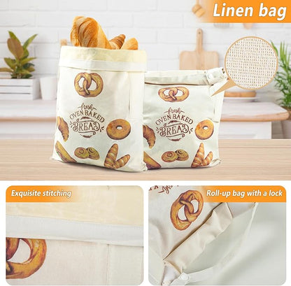 Reusable Beeswax Bread Bags for Homemade Bread Sourdough, 2 Packs of Beeswax Lined Large Space Bags for Sourdough, Keep Homemade Bread Fresh and Flavorful