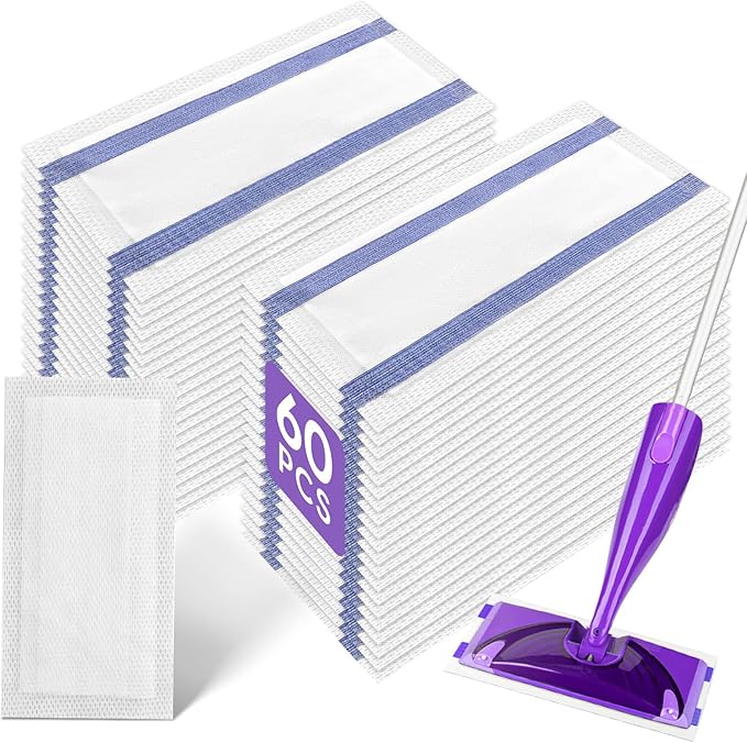 Spray Mop Pad Refill Compatible with Swiffer WetJet Multi Surface Cleaner, Disposable Multi-Layers Mopping Pads for All Hard Surface, Especially Hardwood Floor, High Thickness & High Absorbent, 60 pcs