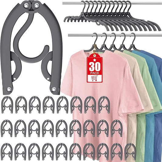 30 Pcs Travel Hangers Portable Foldable Travel Hanger Organizer, Plastic Cruise Essentials Clothes Drying Rack Folding Hangers for Camping Flying RV Europe Vacation Essentials Suitcase, Dark Grey