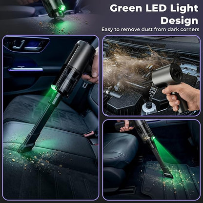 20000Pa Cordless Car Vacuum, 80,000 RPM Brushless Motor Handheld Vacuum with 7-in-1 Air Duster Blower, Portable Type-C Rechargeable Cleaning Kit for Pet Hair, Home & Office, Dark Black