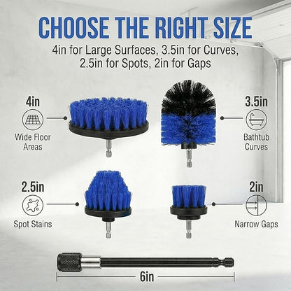 Drill Brush Attachment Set, 5 Pack Power Scrubber Cleaning Brush Kit with Extension Rod for Bathroom, Tub, Tile, Grout, Kitchen, Floor and Wheel Rims (Blue)