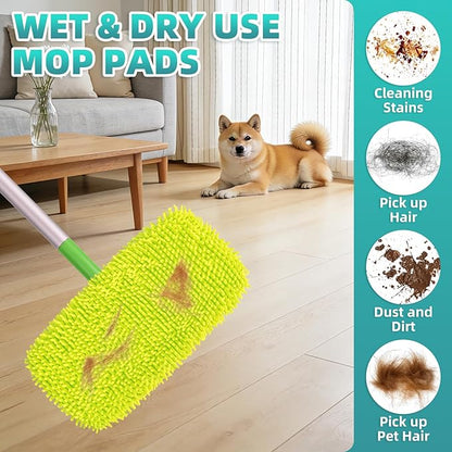 6 Pack Reusable Mop Pads Compatible with Swiffer Sweeper Mop, Washable Wet Pads Refill, Dry Sweeping Cloths, Microfiber Pads for Mopping Floors (Green, Pink)