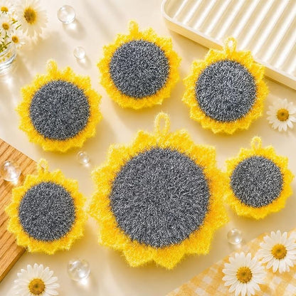 Breling 6 Piecs Sunflower Shape Dish Sponge Dual Sided Non Scratch Dish Washing Scrubbers, Reusable Household Cleaning Kitchen Tools for Dishwashing Washing Dishes Cookware(Sunflower)