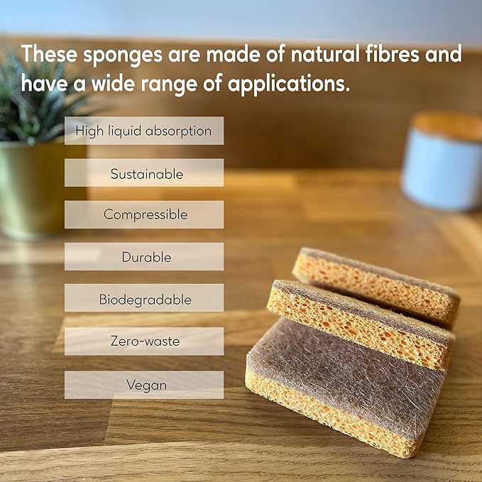 eplanita Natural Plant Based Scrub Sponges (12 Pack), Non-Scratch, Biodegradable Eco Scourers for Kitchen and Bathroom