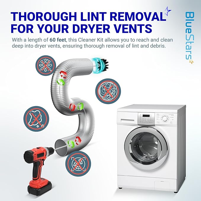 Upgraded 30 Feet Dryer Vent Cleaner Kit with Drill Attachment - Extendable Dryer Vent Cleaner Kit with Brush & 22 Detachable Rods - Compatible with Most Vacuum Cleaner