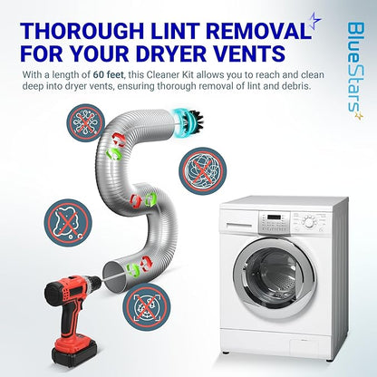 Upgraded 30 Feet Dryer Vent Cleaner Kit with Drill Attachment - Extendable Dryer Vent Cleaner Kit with Brush & 22 Detachable Rods - Compatible with Most Vacuum Cleaner