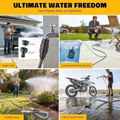 Ecarke Portable Car Cleaning Tool Compatible with Dewalt 20V Battery, 6-in-1 Nozzle & Foam Cannon, 3-Speed Adjustment, 5m Hose, Brushless Motor for Car Floor, Patio, Fence(Tool ONLY, NO Battery)