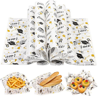 FOIMAS 150pcs Graduation Wax Paper,9.8 x 9.8 Inch Congrats Grad Food Deli Paper Grad Cap Sandwich Basket Liner for 2026 Graduation Party Kitchen Supply