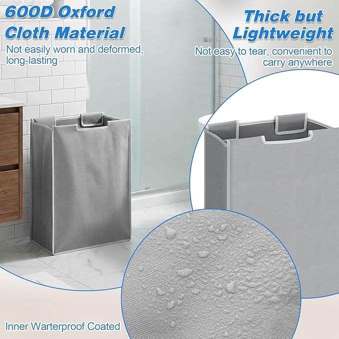 SHENLIU 3 Bag Laundry Sorter Replacement Bags, 21"H×15"L×9"W Large Gray Hamper Cart Removable Laundry Storage Organizer Bag Hamper Liner with 6Pcs Hangers and Carry Handle