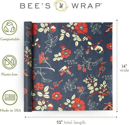 Bee's Wrap Beeswax Wraps for Food - Cut to Size 14x52" Beeswax Wrap Roll - Plastic Free Made in USA Reusable Natural Food Wrap - Botanical