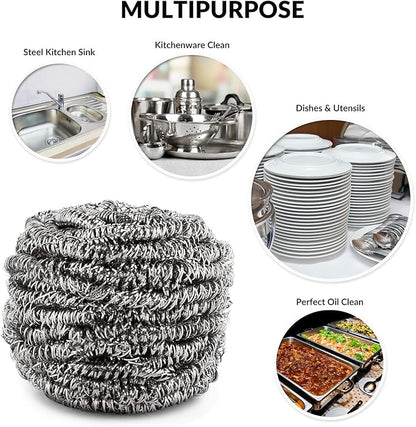 12 Pack Stainless Steel Scourers by Scrub It – Steel Wool Scrubber Pad Used for Dishes, Pots, Pans, and Ovens. Easy scouring for Tough Kitchen Cleaning.