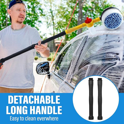 Toolly Car Wash Brush Cleaning Kit, 360° Spin Car Mop, Microfiber Rotating Car Cleaning Brush, Detachable & Extendable Scrub Brush, Garden Hose Spray Nozzle Spray Gun for Cars, Yards, Garden, Pets