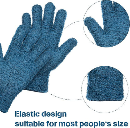 Patelai 2 Pairs Microfiber Gloves for plants Dusting Cleaning Glove Mittens House Cars Blinds Dusting(Blue,Large)
