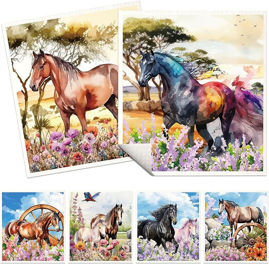Horses Swedish Dishcloths for Kitchen, 6 Pack Farmhouse Absorbent Dish Cloths for Washing Dishes, Reusable Washable Paper Towels Cloth for Kitchen Countertop Sink Fast Drying Sponge Cloths