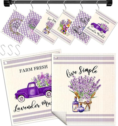 Miss Adola Kitchen Swedish Dishcloths with Hooks - 6 Pack Reusable Dish Cloths for Washing Dishes Fast Drying Cute Fun Swedish Dish Towels Washable Cleaning Sponge, Bicycle Lavender
