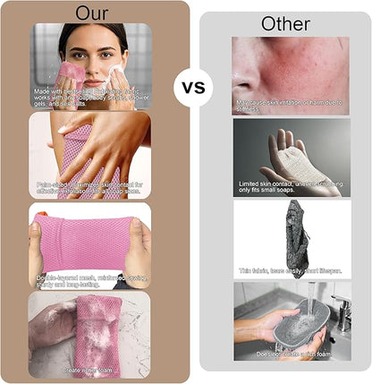 2 Pack Soap Bag Gentle Exfoliating,Bar Soap Pouch Saver Pocket,Body Scrubber Shower Bath Sponge Loofah (Pink)