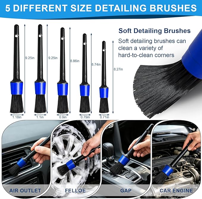 26PCS Car Detailing Kit, Car Detailing Brush Set, Car Cleaning Kit, Auto Detailing Tools for Interior Exterior Wheels, Professional Car Wash Accessories with Windshield Cleaning Tool and Storage Bag