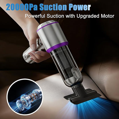 Car Vacuum Portable Cordless,20000Pa Suction Power Handheld Vacuum for Car,Home,Office,Pet Hair Cleaning,with 2 Washable Filter and 9 Replaceable Nozzle, Type-C Charging