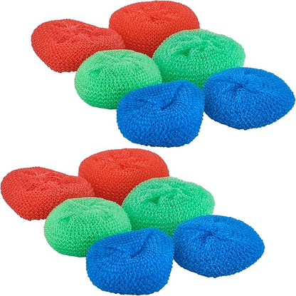 Superio Nylon Scouring Pads - Dish Scrubbers, Durable Mesh Scourers for Dishes, Pots, Stoves - 12 Pack (Assorted Colors)