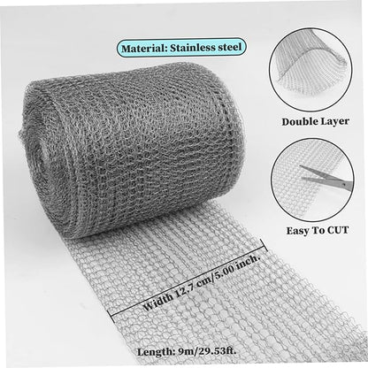 Stainless Steel Mesh Gap Blocker, Steel Wool Mice Blocker, 30ft Wire Mesh Hole Fill Fabric, Stainless Wool Roll