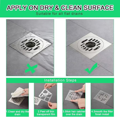 WMHXYY 60 Pack Disposable Shower Drain Hair Catcher Mesh Stickers, Square 3.93 Inches, Suitable for Drain Strainers in Bathrooms, Bathtubs, Kitchen Sinks, Washbasins.