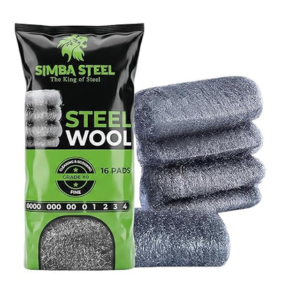 Steel Wool Grade # 0 - Fine Grade - 16 Pads Multi-use for Cleaning, Scouring, Kitchen, Bathroom, Multi-Purpose (#0-16 Pads)