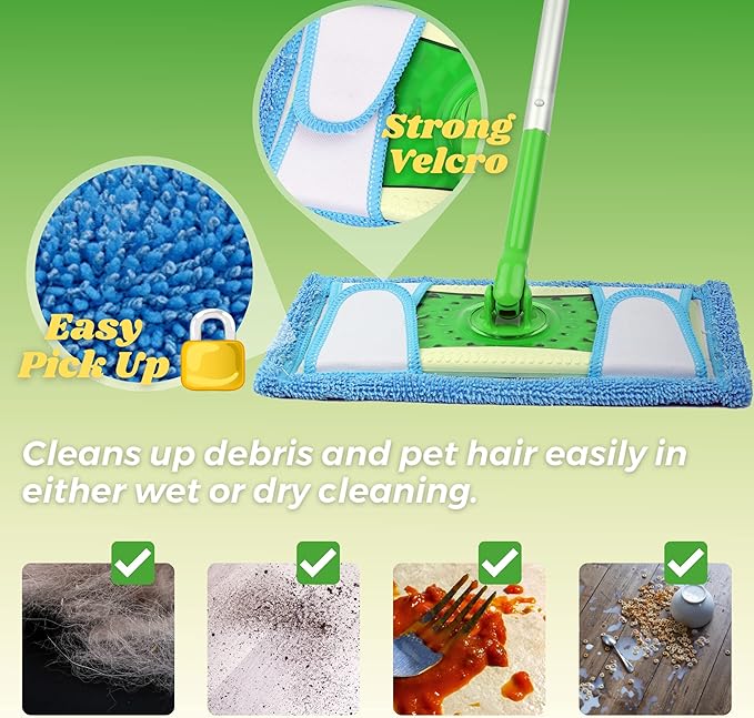 Reusable Washable Mop Pads for Swiffer Sweeper Mop, 2-Pack Microfiber Cleaning Cloths for Hard Floors, Baseboards, Wet and Dry Dusting