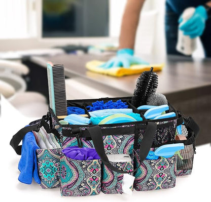 LoDrid Wearable Cleaning Caddy Bag with 4 Foldable Dividers, Cleaning Supply Organizer with Shoulder Strap and Side Handles for Cleaners & Housekeepers, Totem