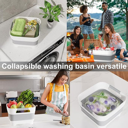 MontNorth 2.4 Gal Collapsbile Wash Basin with Drian Plug,9L Dish Pan for Soaking Baby Bottles,Portable Sink, Multiuse Foldable Bucket,Ice Beverage Tubs for Camping, Vegetable Washing, RV (Gray)