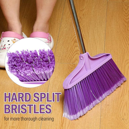 Lasnten Lasnten 8 Pack Heavy Duty Broom for Indoor Outdoor 49 Inches Commercial Broom with Stainless Steel Detachable Long Handle Commercial Cleaning Tools for Home Garage Office Patio Floor, Purple