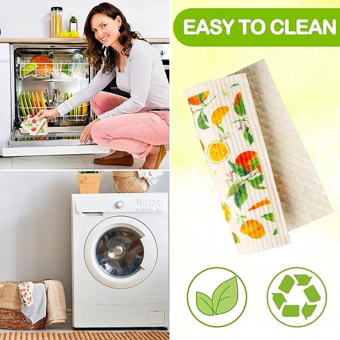Patelai 6 Pcs Mixed Fruit Swedish Kitchen Dishcloths Reusable Dish Towels Absorbent and Quickly Dry Cleaning Cloths for Kitchen Lemon Orange Strawberry Blueberry Cherry Avocado Cleaning Wipes