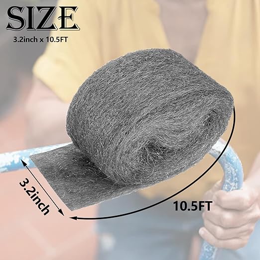 3 Pack Steel Wool Mice Control 3.2" x10.5Ft Hole Filler, for Home & Garage, DIY Bundle with Gloves & Scissors