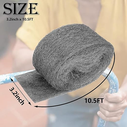 3 Pack Steel Wool Mice Control 3.2" x10.5Ft Hole Filler, for Home & Garage, DIY Bundle with Gloves & Scissors