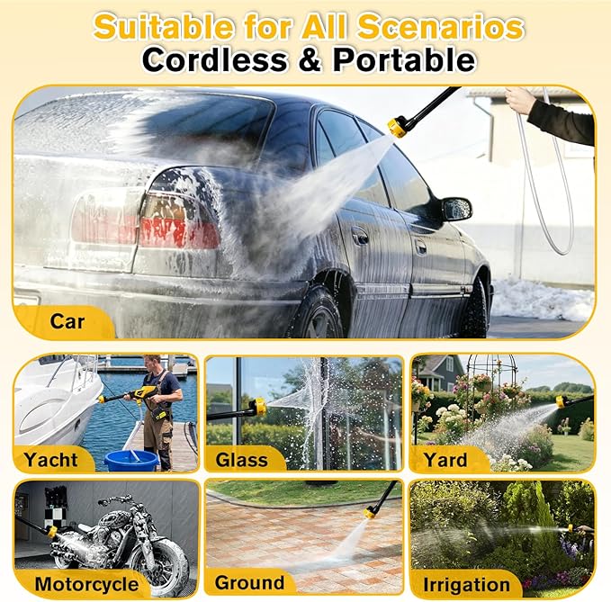 Cordless Portable Handheld Cleaning Tool, 6-in-1 Nozzle, 16.4FT Hose, Foam Cannon & Filter, Handheld Washer for Car, Garden, Outdoor Cleaning