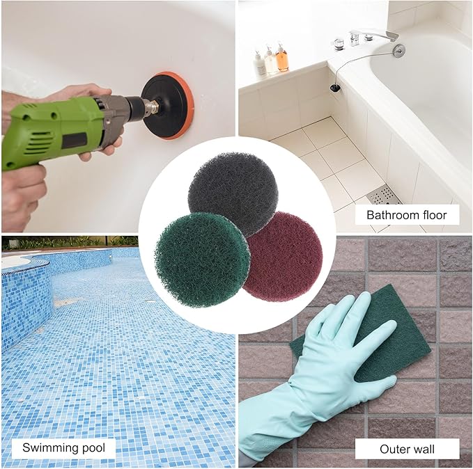 HARFINGTON 6pcs Drill Power Brush 2 inch Tile Scrubber Scouring Pads 320-400 Grit for Bathroom Kitchen Household Cleaning