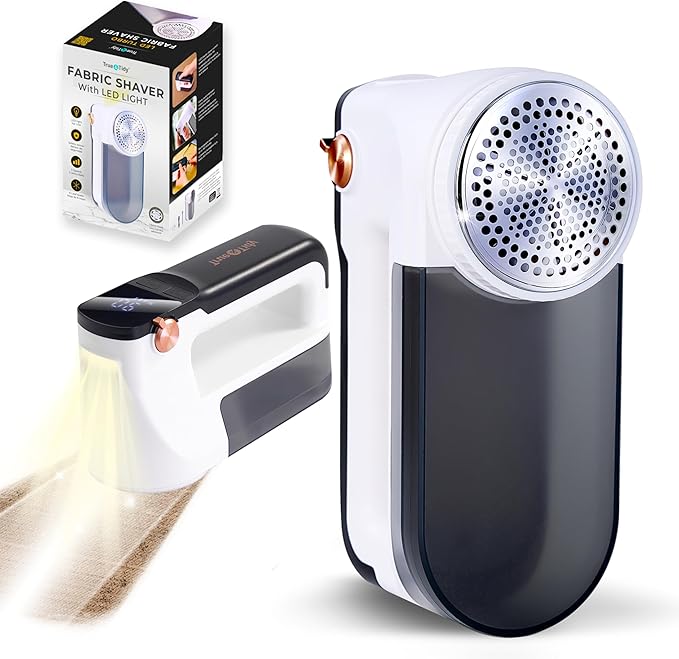 True & Tidy XL Fabric Shaver & Lint Remover, LED Digital Display, 3 Speeds, 6-Blade Stainless Steel w/Extra Blades, Type-C Fast Charging, 2.5-3.5 Hours Runtime, for Clothes, Furniture & Upholstery