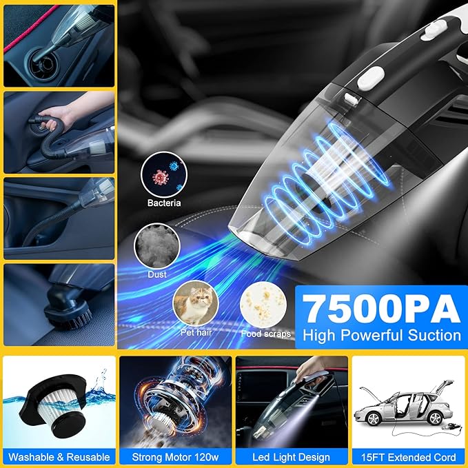 37Pcs Car Detailing Brush Set, Car Detailing Kit, Auto Detailing Drill Brush Set, Car Detailing Brushes, Car Wash Cleaning Tools Kit with Car Vacuum for Interior, Exterior, Wheels, Blue