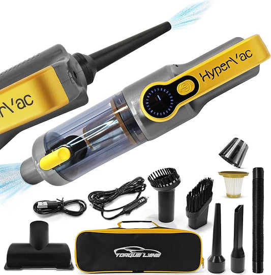 HyperVac 2-in-1 Handheld Portable Car Vacuum Cleaner & Blower, 18500Pa Suction, Corded/Cordless Air Duster with LED Light, Flexible Hoses, USB-C Fast Charge – Ideal for Home, Office & Pets