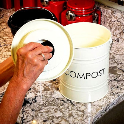 Kitchen Compost Bin (0.8 Gallon) - Rust Proof and Leak Proof Countertop Compost Bucket with Lid, No Smells Organic Waste Bin for Rustic Country and Farmhouse Style Kitchens