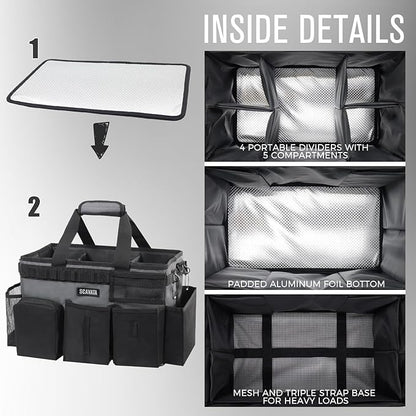 SCAVATA Wearable Cleaning Caddy Bag, Cleaning Caddy Supplies Organizer with Handle & Shoulder Straps for Housekeepers, Under Sink & Car Cleaning Tool Organizers with 4 Foldable Divider (GraphiteGrey)