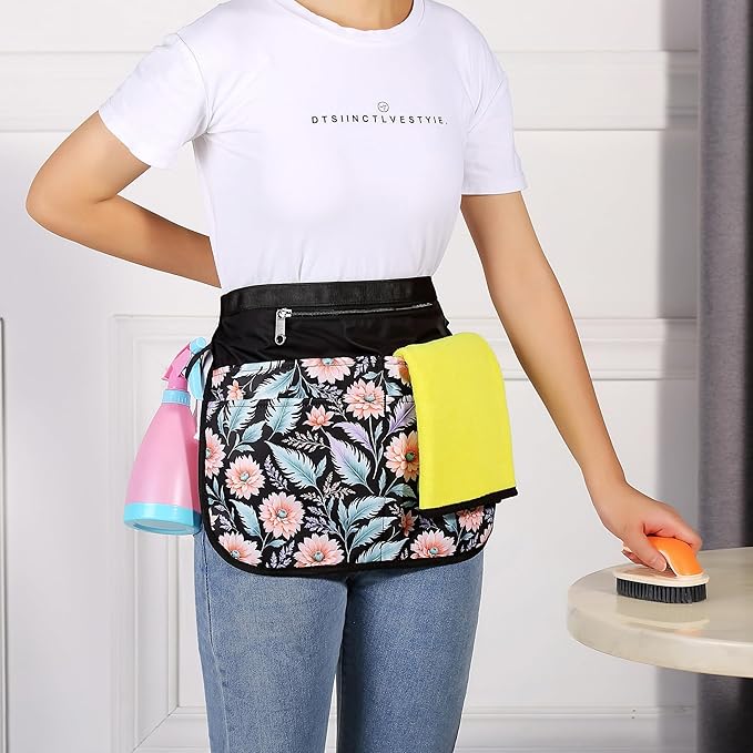 Bafelia Small Size Cleaning Caddy Apron for Women with 5 Pockets, Professional Waterproof Cleaning Supplies for Housekeepers