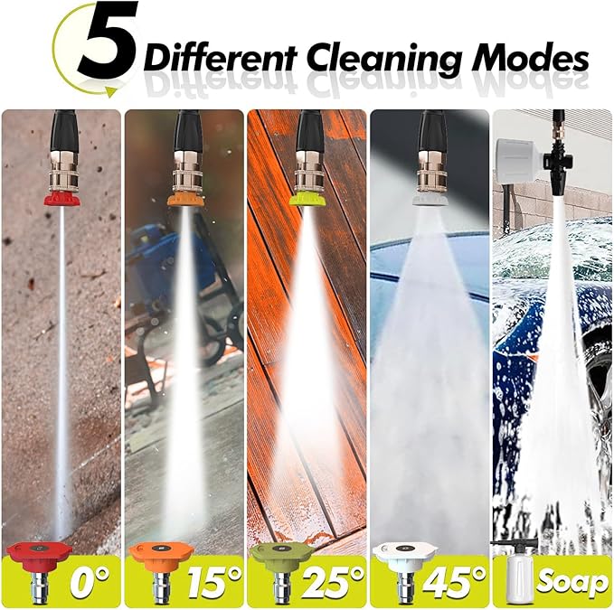 5000PSI PowerWasher with 4 Quick Connect Nozzles, Foam Cannon for Car, Lane, Patio Cleaning, Hydro Jet Pressure Hose Water Wand for Gutter Patio Car Garden Window, Yellow