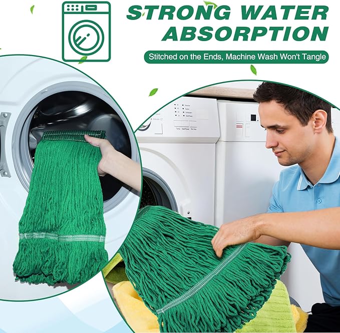 Nuogo 6 Pcs Commercial Mop Head Replacement Floor Cleaning Wet Mop Head Refills Heavy Duty Commercial General Cleaning(Green)