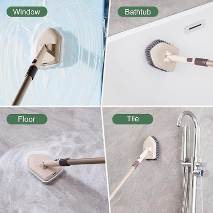 Eyliden Shower Scrubber with Long Handle, Tub and Floor Scrub Brush for Bathroom, Tile, Bathtub, Grout, Sink, 2 Type Cleaning Heads - 1 Stiff Bristle & 2 Non-Scratch Pads, 180° Swivel Head