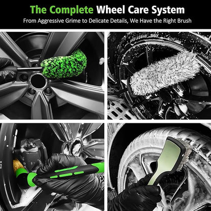 YeewayVeh 4PCS Car Wheel Cleaning Kit, 360° Bendable Wheel Brush with Premium Boar Hair Detailing Brush | Microfiber Scratch-Free Wheel and Tire Brush Kit for Cleaning Wheels,Tires