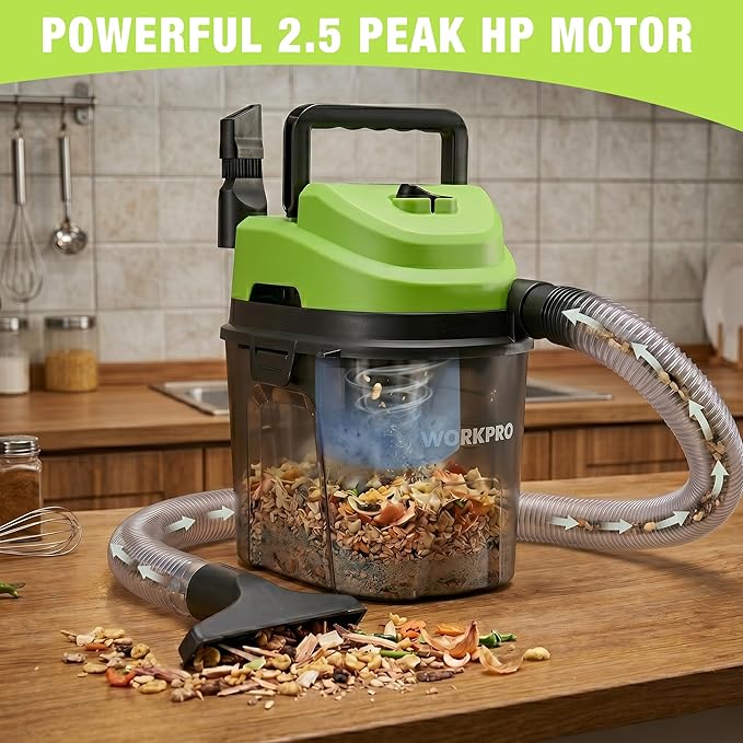 WORKPRO 1.5 Gallon Wet Dry Vacuum Cleaner, 2.5 Peak HP Portable Shop Vacuum with Powerful Suction, Lightweight Wet/Dry Vac for Car, Garage & Home Cleaning, Wall-Mount Storage