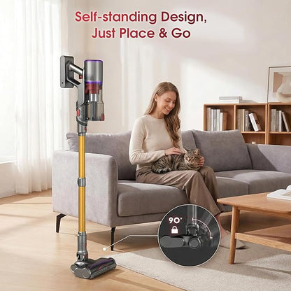 Cordless Vacuum Cleaner, 650W 55KPA 70Mins Stick Vacuum Cleaners for Home, Anti-Tangle Vacuum Cordless with Touch Screen and 1.8L Cup, Self-Standing Vacuum Cleaner for Home/Pet Hair/Carpets/Floors