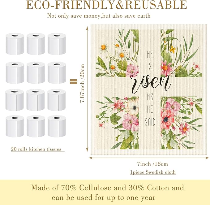 Cunhill 6 Pcs Swedish Kitchen Dish Cloths Kitchen Towels Reusable Sponge Cleaning Cloths Wipes Absorbent Dish Cloth Quick Drying Washable Decorative Tea Towels No Odor Bar Hand Towel (Plants)